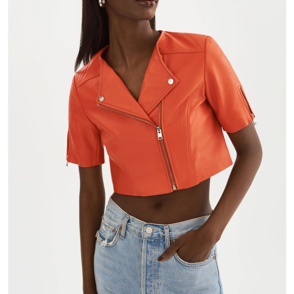 🍊 NWT Cropped leather Biker Jacket - Picture 2 of 8